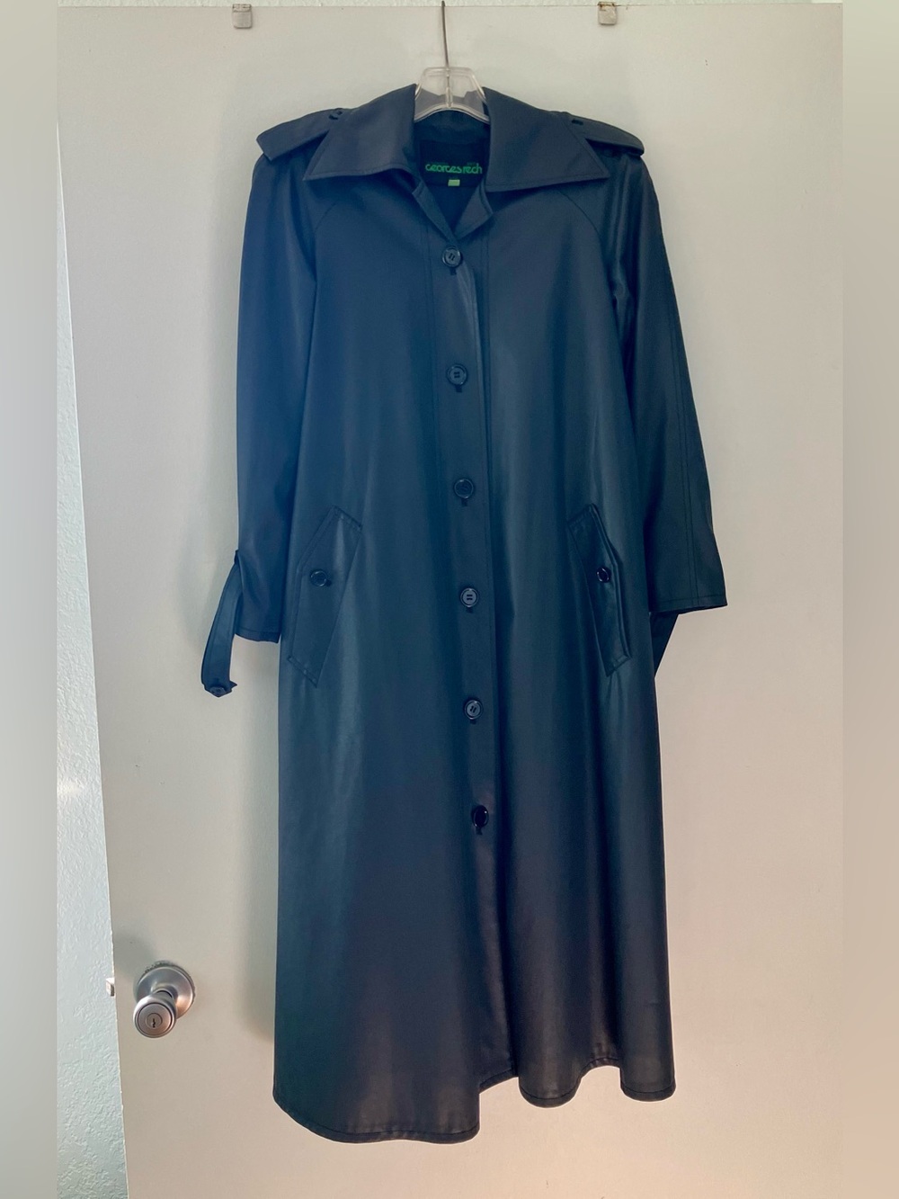 Georges Rech Paris Black Trench Coat with Green Logo Tag
